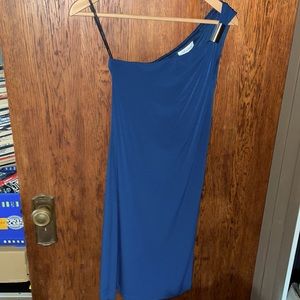 Off the shoulder dress in mysterious blue/green